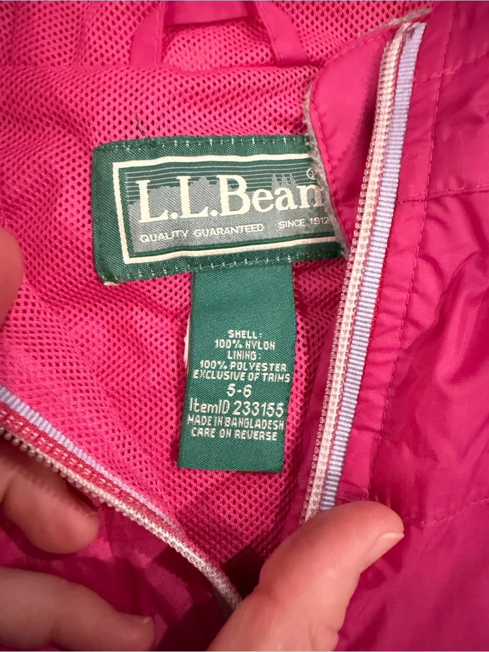 L.L. Bean Girls' Pink Hooded Rain Jacket
